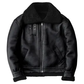 : Men’s Vintage Distressed Black B3 Bomber Genuine Sheepskin Sherpa Shearling Faux Fur Lined Pilot Aviator G1 Military Leather Jacket