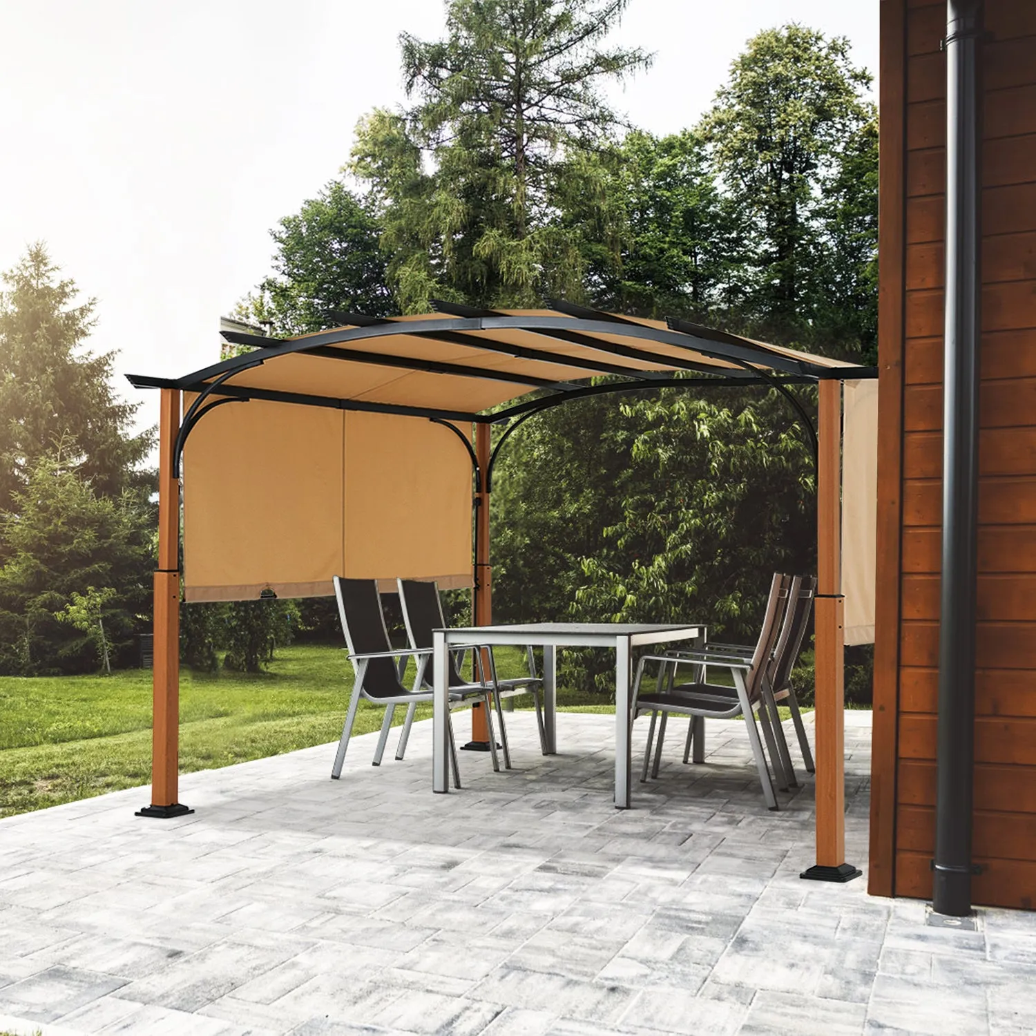 10x10/10x12 Outdoor Retractable Pergola Canopy Patio Metal Garden Gazebo