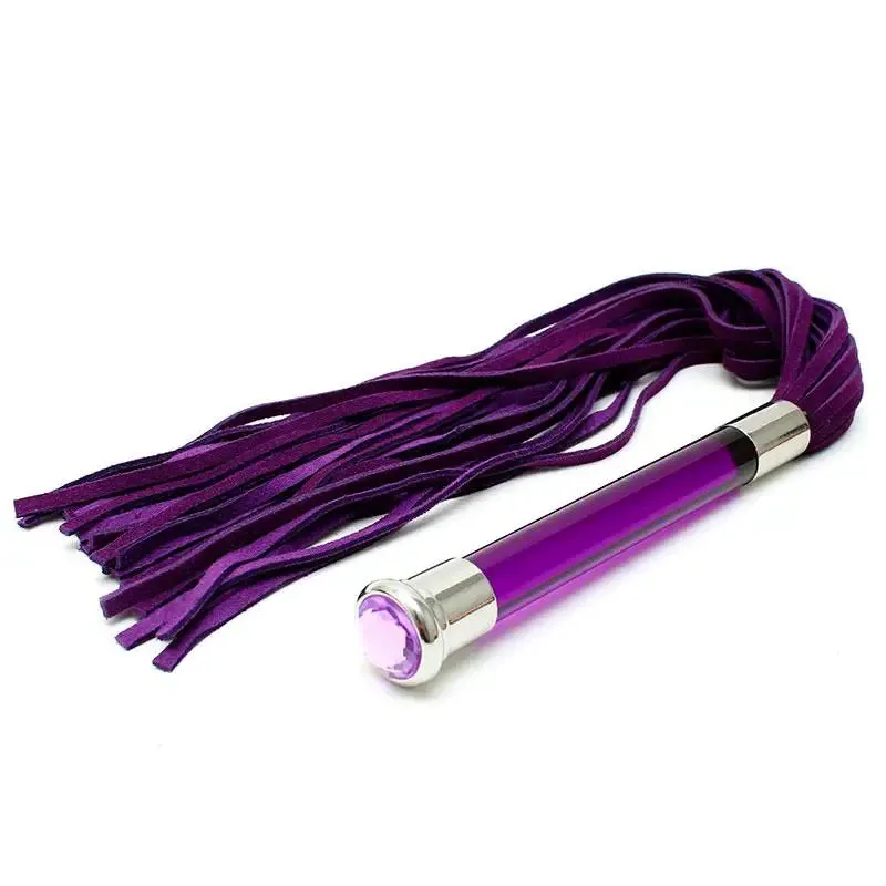 22-inch Purple Suede Flogger with Glass Handle and Crystal