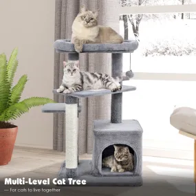 4-Layer Cat Tree with Scratching Posts Cat Condo Dangling Ball-Grey