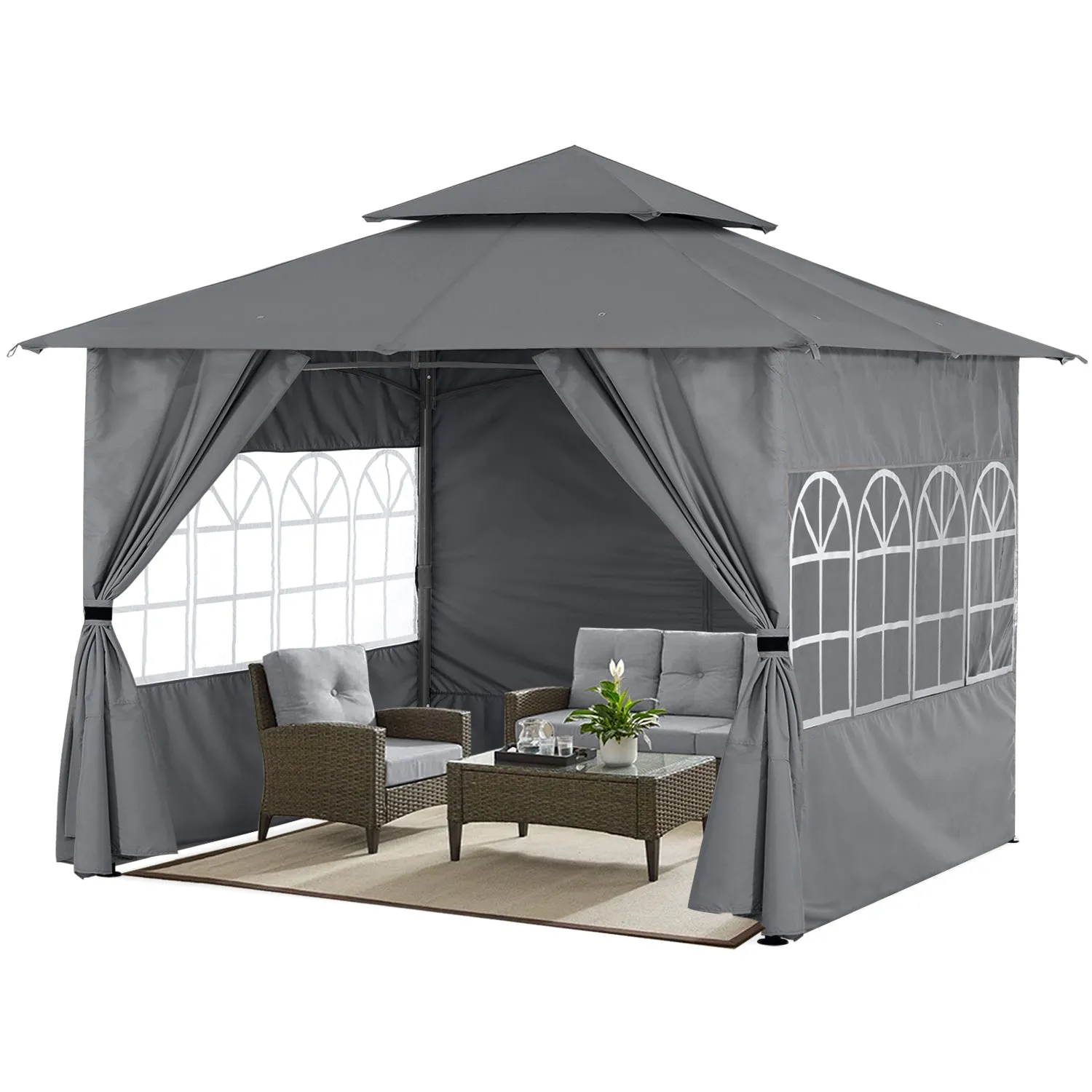 9x9/10x12/11x11 Patio Outdoor Gazebo Steel Frame with Windows Curtains