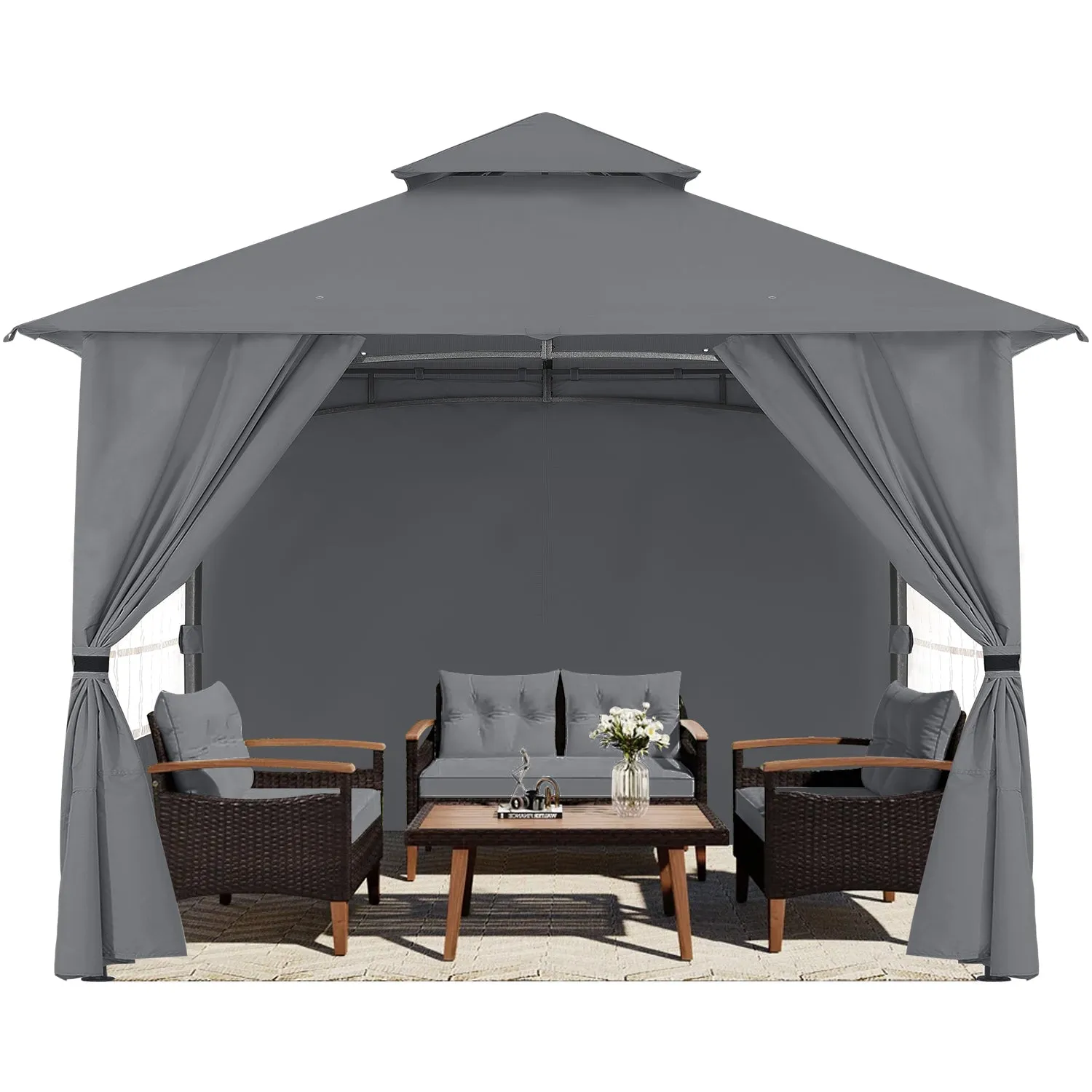 9x9/10x12/11x11 Patio Outdoor Gazebo Steel Frame with Windows Curtains