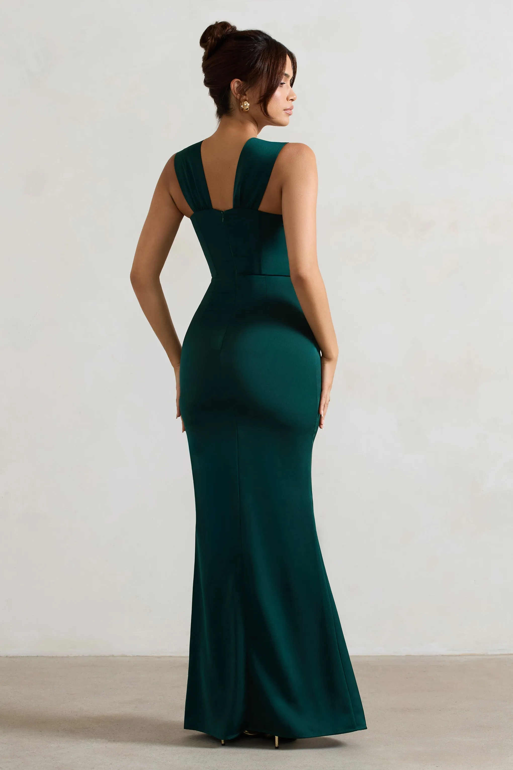 A Romantic | Green Satin Corset Wrap Maxi Dress