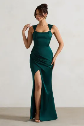 A Romantic | Green Satin Corset Wrap Maxi Dress