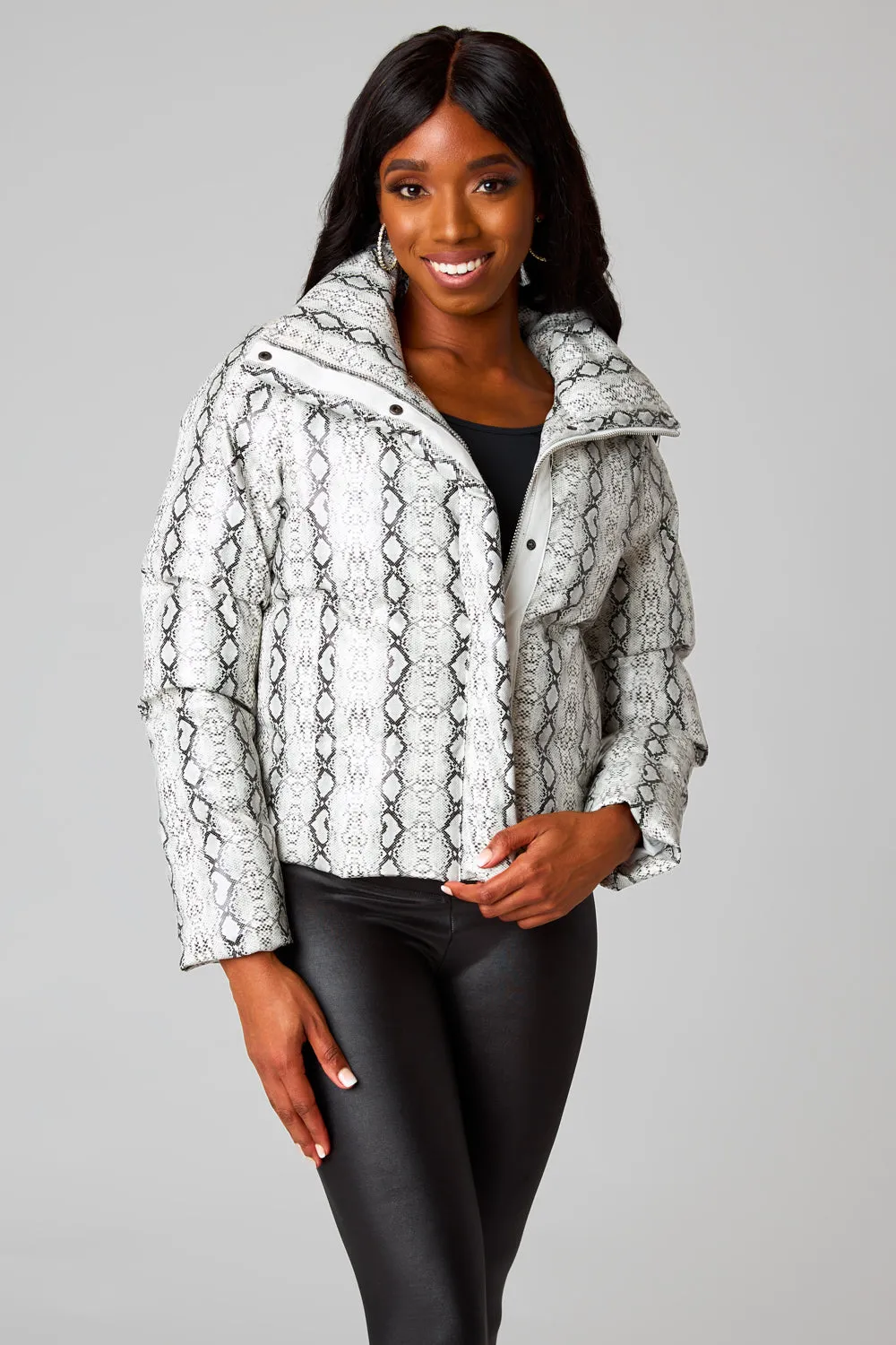 Addison Puffer Jacket - White Snake