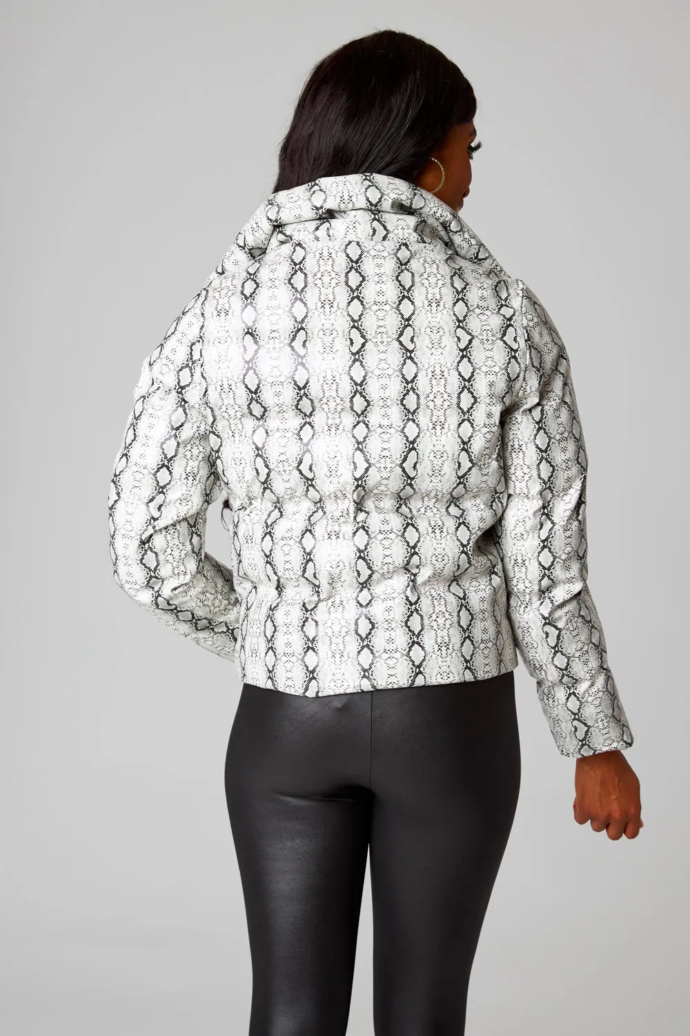 Addison Puffer Jacket - White Snake