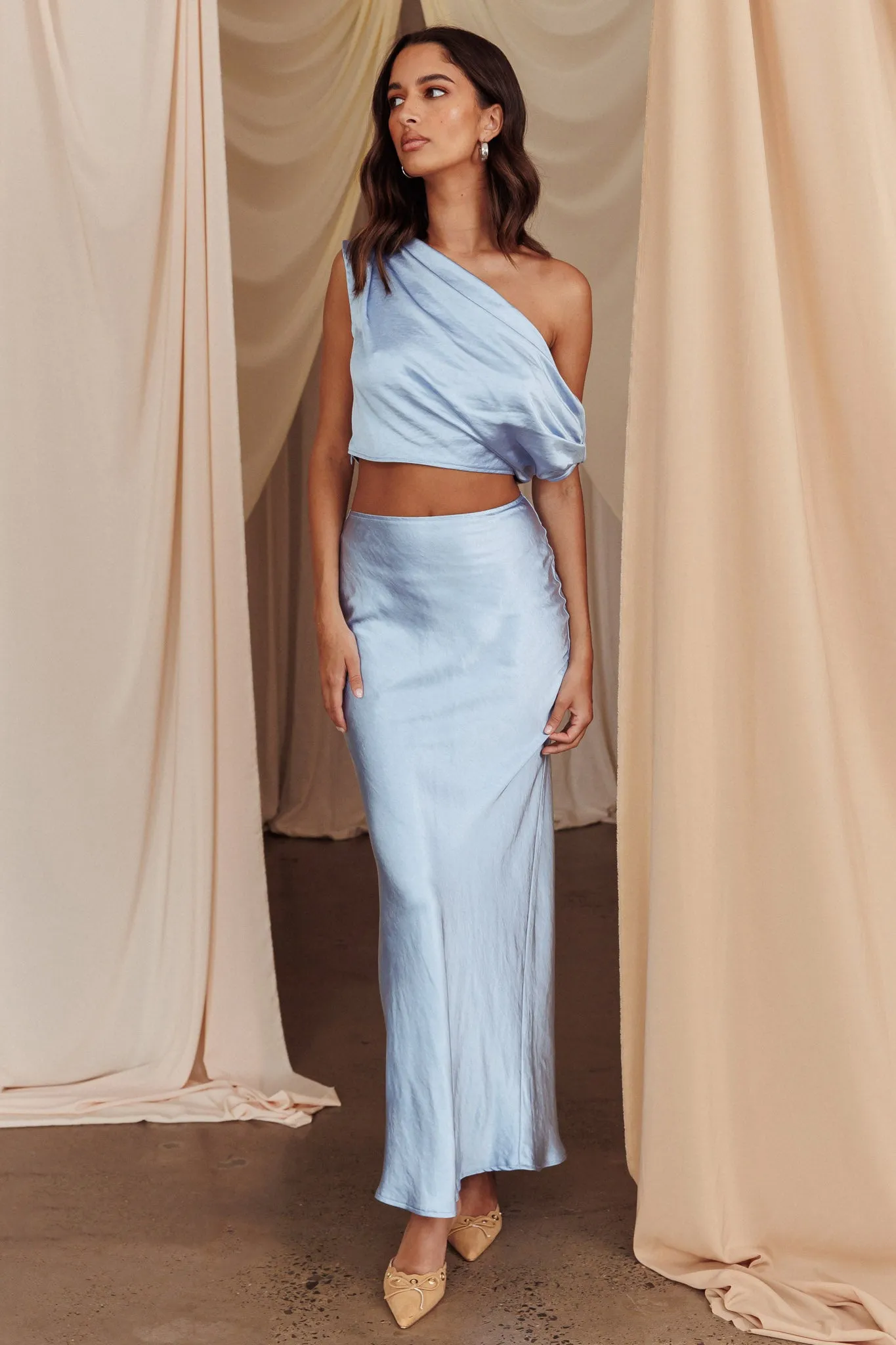 Alivya Satin Maxi Skirt Blue