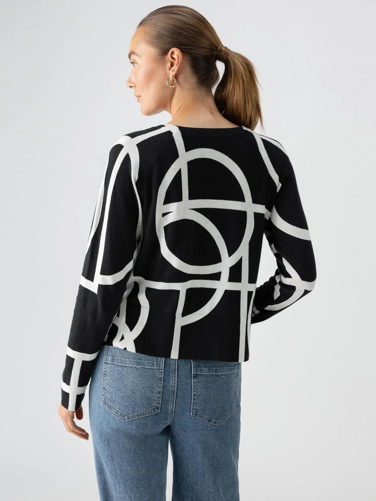 All Day Long Sweater Graphic Lines Black