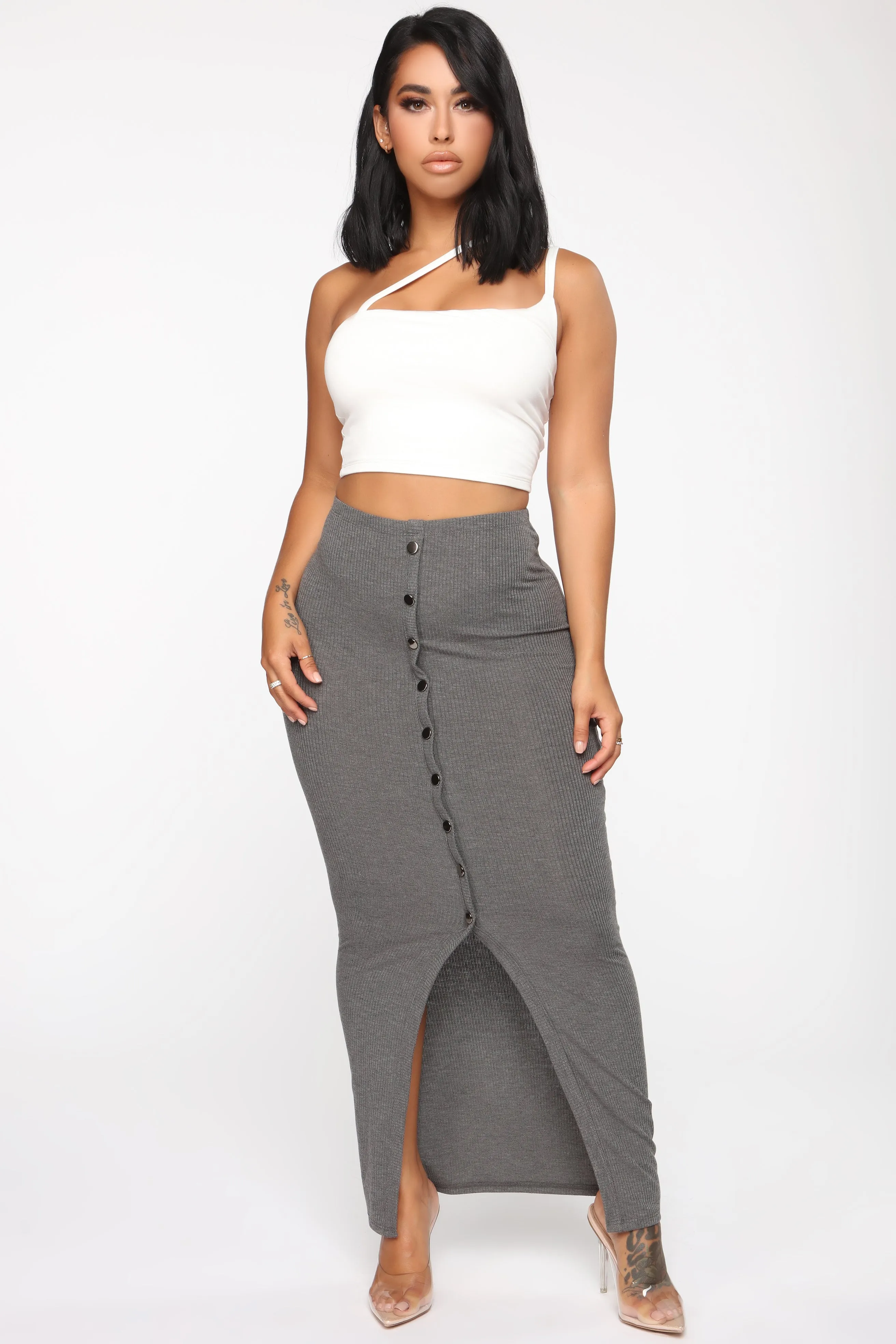 All The Way Up Maxi Skirt - Charcoal