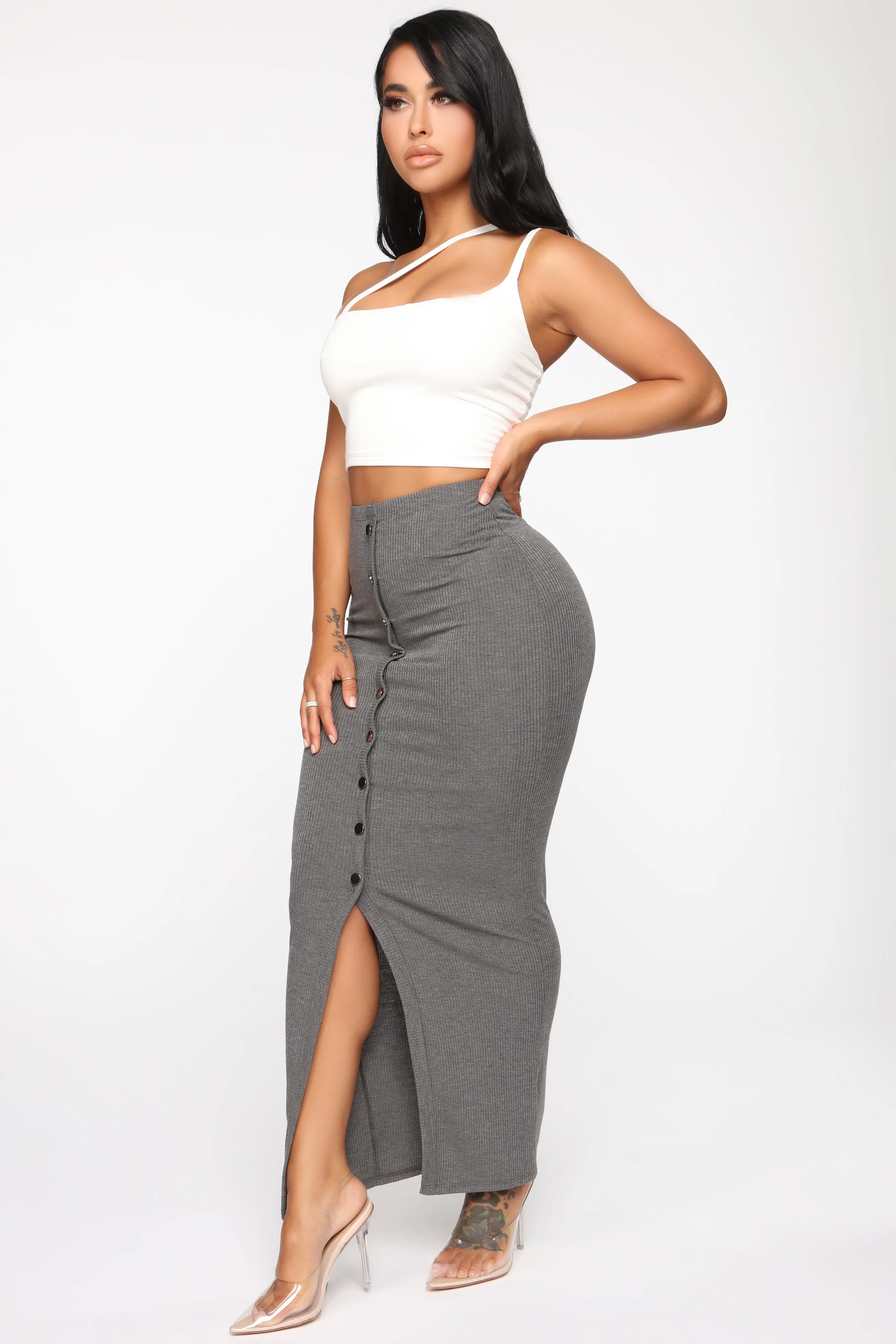 All The Way Up Maxi Skirt - Charcoal