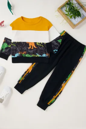 *App Exclusive* Boys Dinosaur Color Block Tee and Pants Set