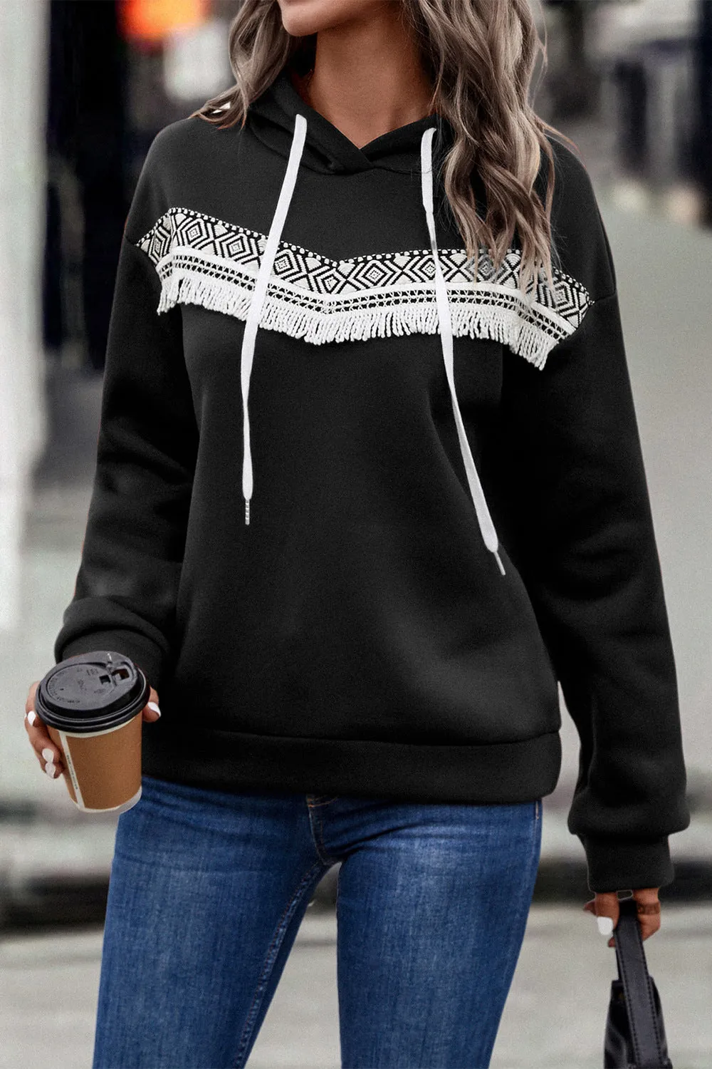 *App Exclusive* Fringe Dropped Shoulder Hoodie