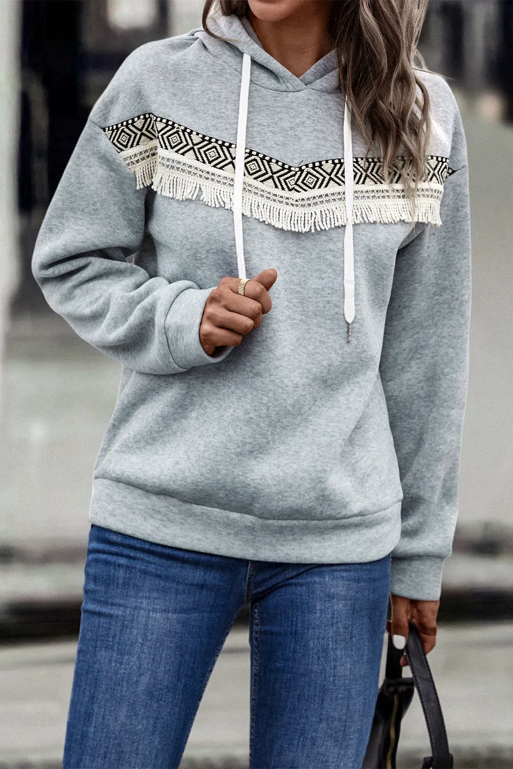 *App Exclusive* Fringe Dropped Shoulder Hoodie