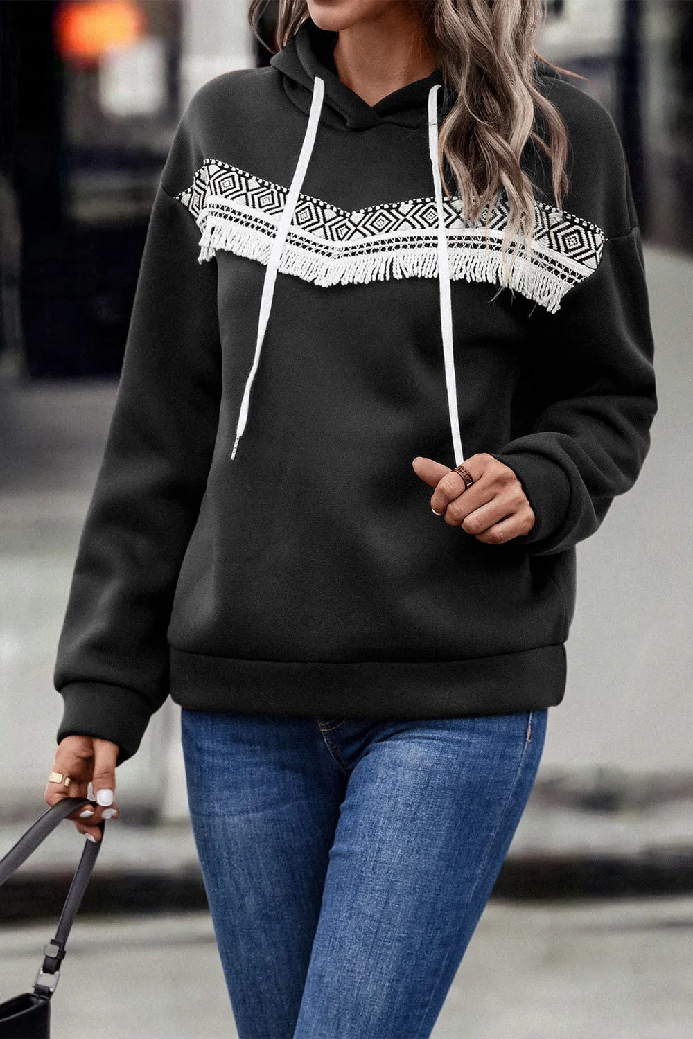 *App Exclusive* Fringe Dropped Shoulder Hoodie