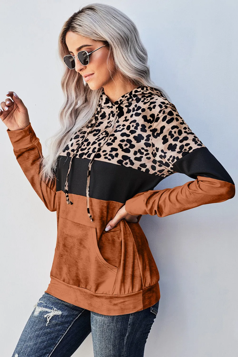 *App Exclusive* Leopard Color Block Hoodie