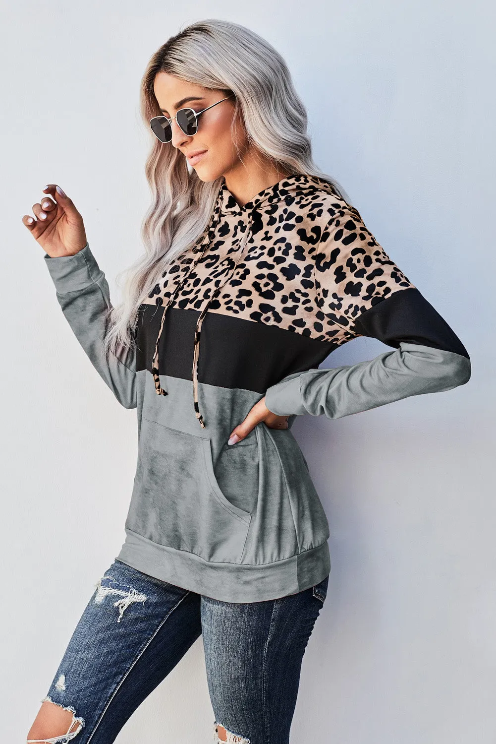 *App Exclusive* Leopard Color Block Hoodie