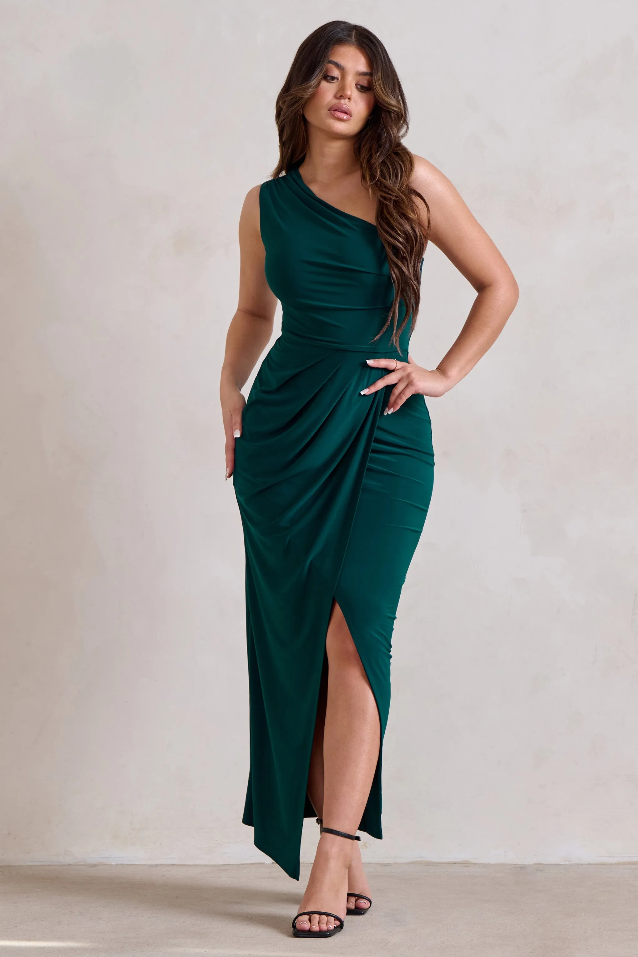 Athena | Bottle Green One Shoulder Maxi Dress