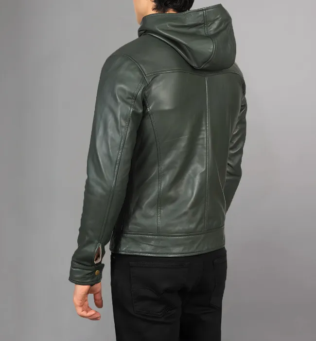 Baston Black Hooded Leather Bomber Jacket