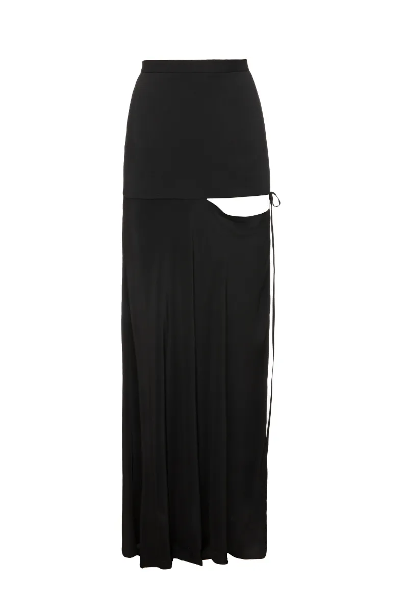 BLACK CUT-OUT LONG SKIRT