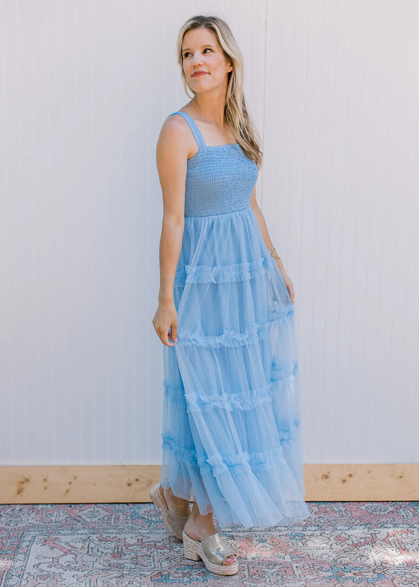 Blue Mesh Maxi Dress