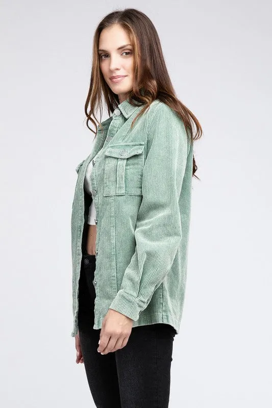 Bohemian Corduroy Buttoned Down Shirt Jacket