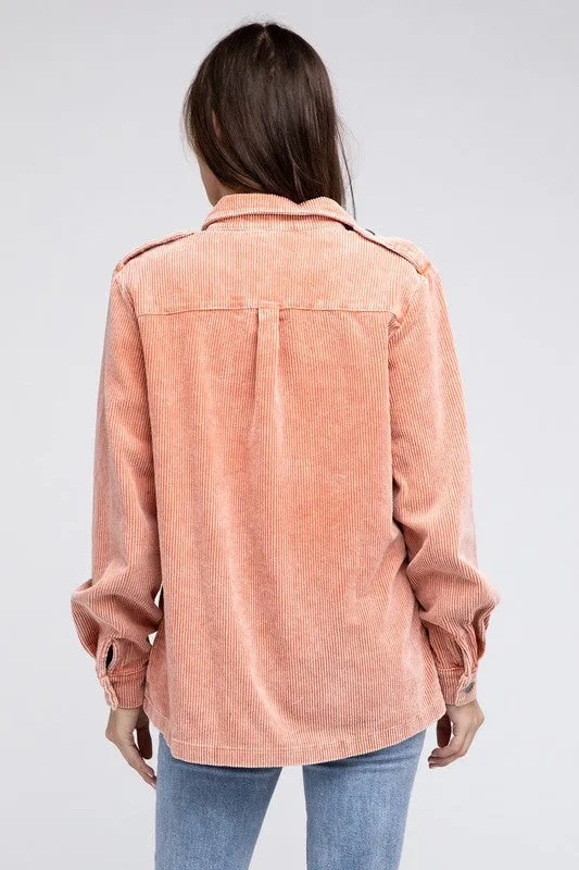 Bohemian Corduroy Buttoned Down Shirt Jacket