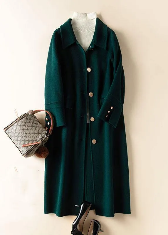 Bohemian lapel Button Down Fashion coat for woman blue Knee Woolen Coats