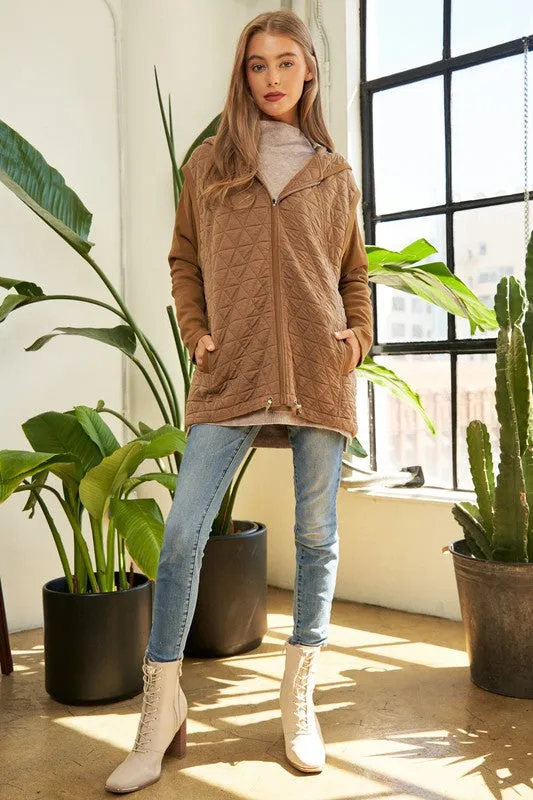 Bohemian Solid Long Sleeve Zipper Front Hoodie Jacket