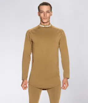 Born Tough Mock Neck Long Sleeve Base Layer Athletic Shirt For Men Khaki