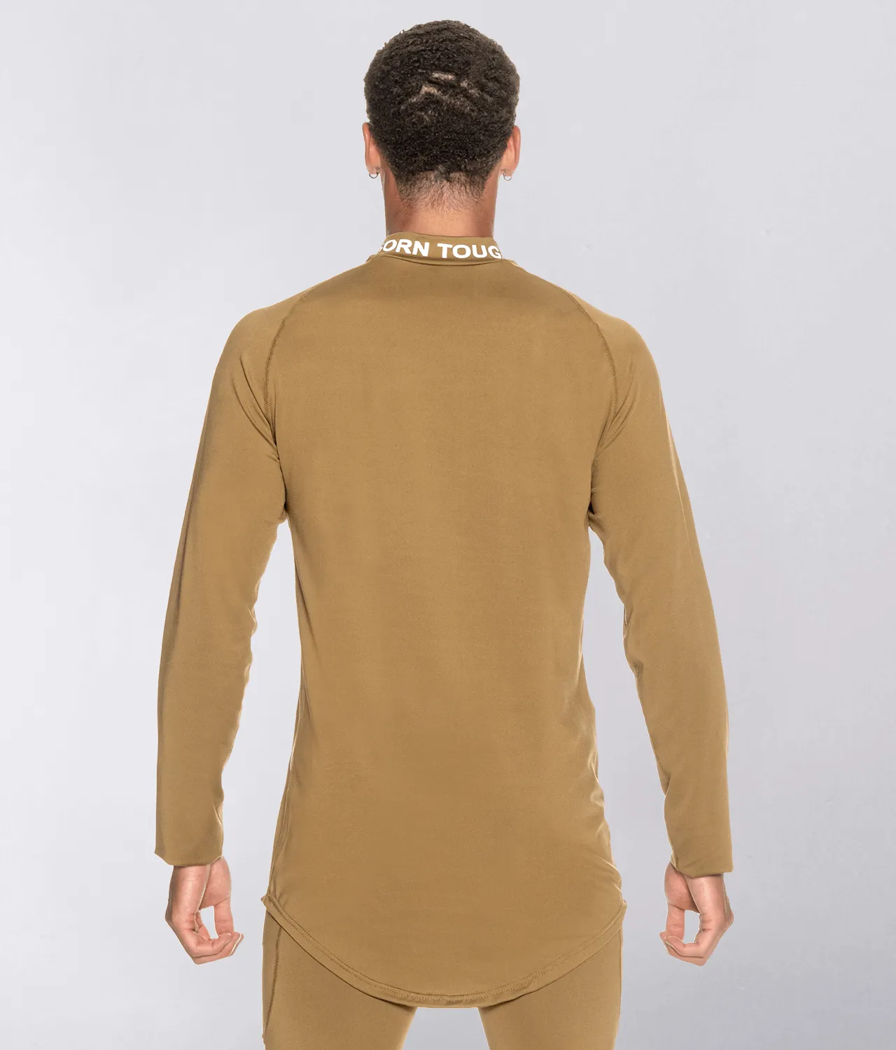 Born Tough Mock Neck Long Sleeve Base Layer Athletic Shirt For Men Khaki