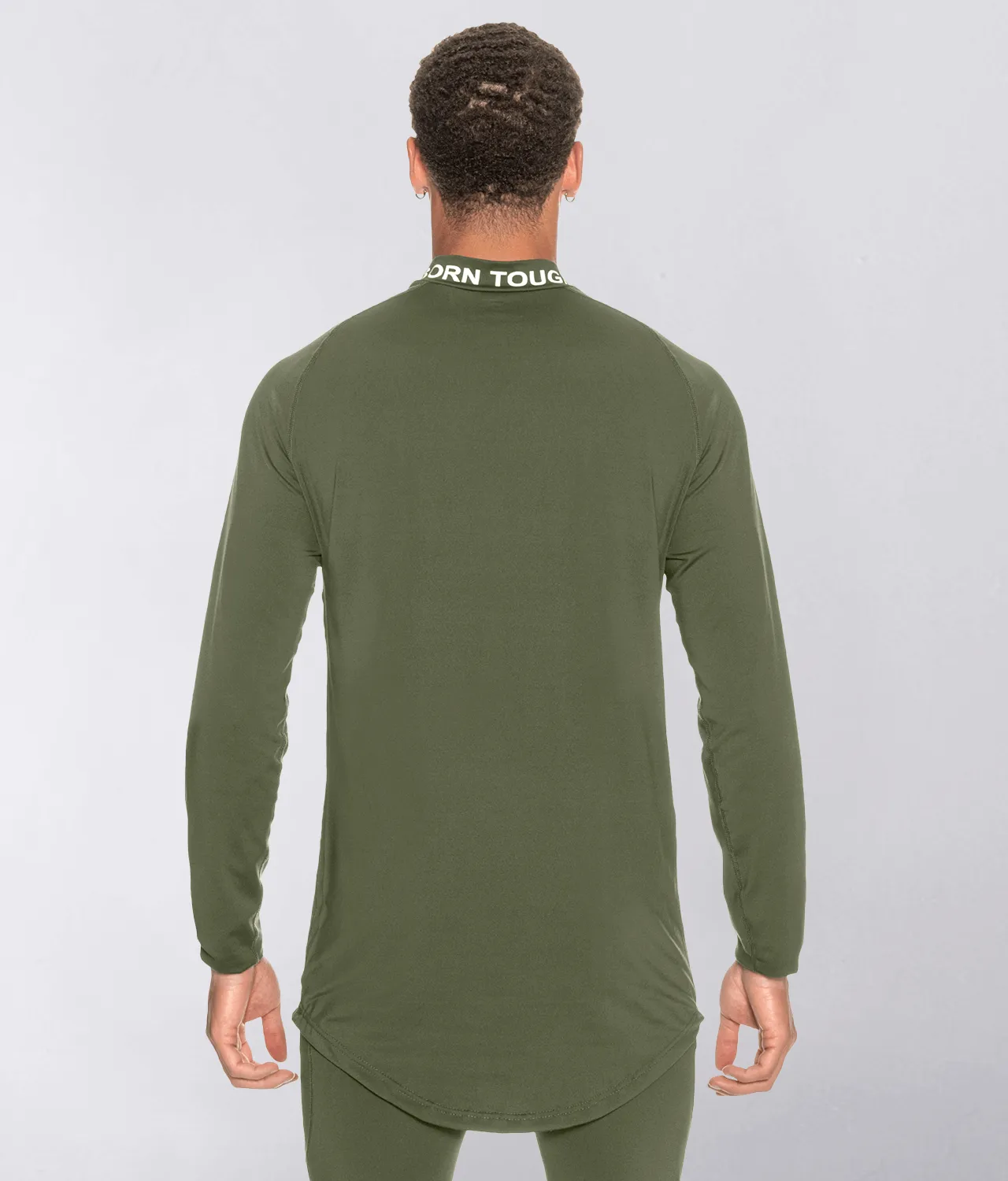 Born Tough Mock Neck Long Sleeve Base Layer Bodybuilding Shirt For Men Military Green