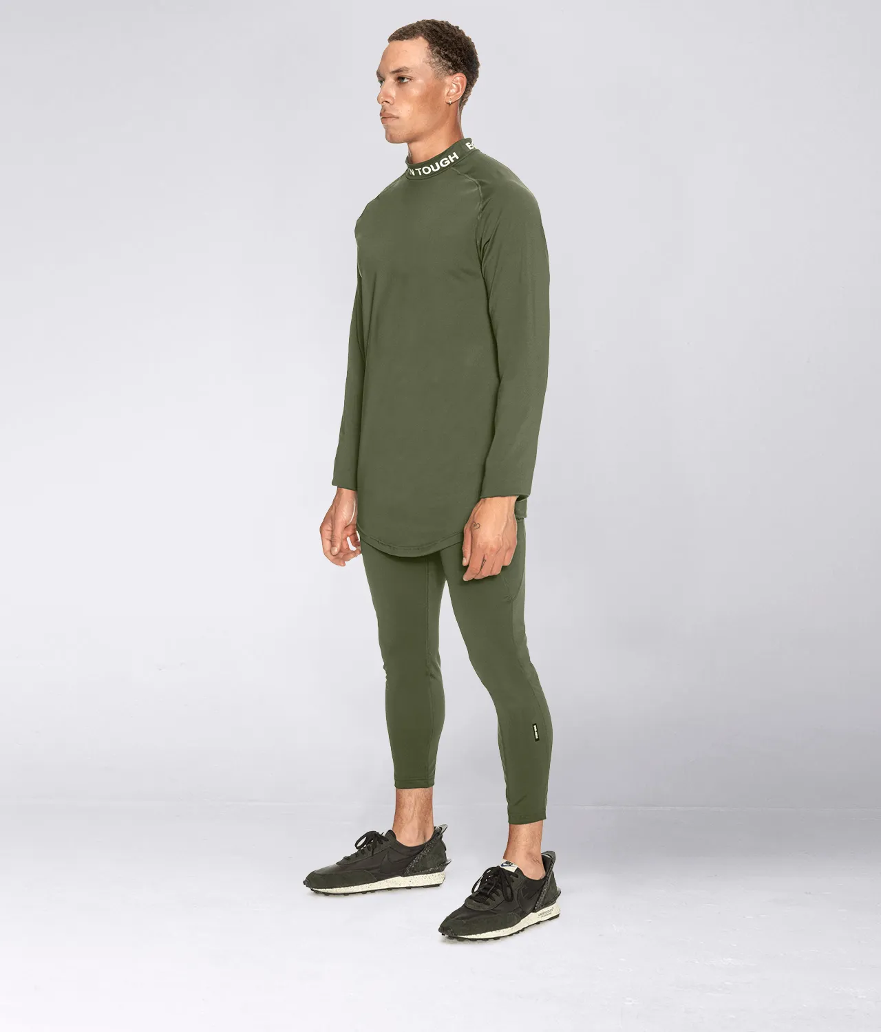 Born Tough Mock Neck Long Sleeve Base Layer Bodybuilding Shirt For Men Military Green