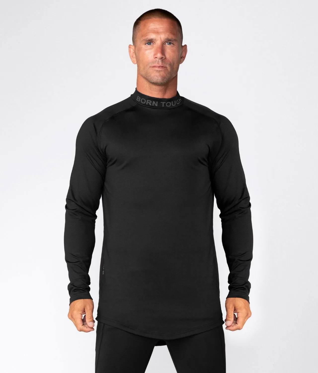 Born Tough Mock Neck Long Sleeve Base Layer Crossfit Shirt For Men Black