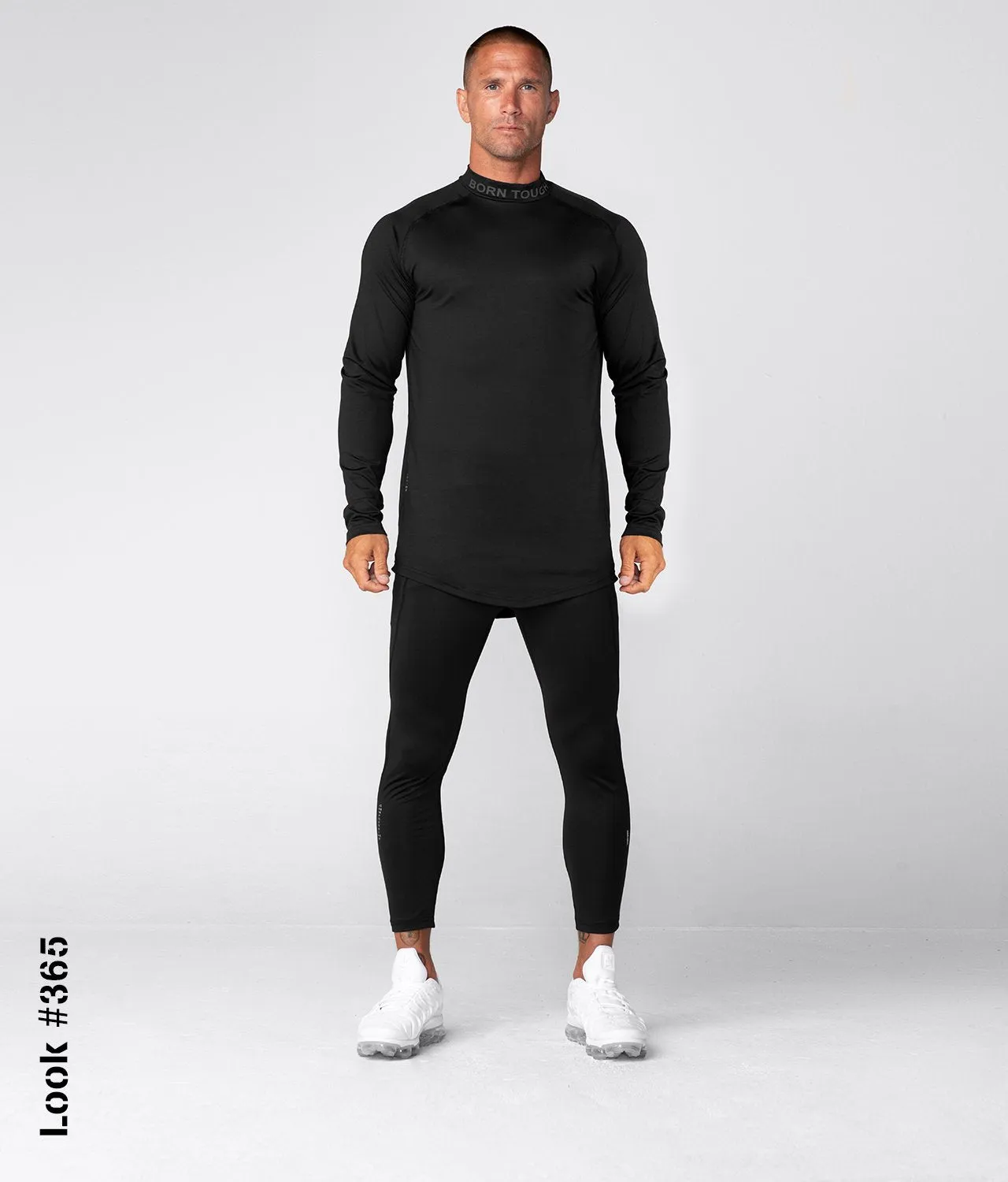 Born Tough Mock Neck Long Sleeve Base Layer Crossfit Shirt For Men Black