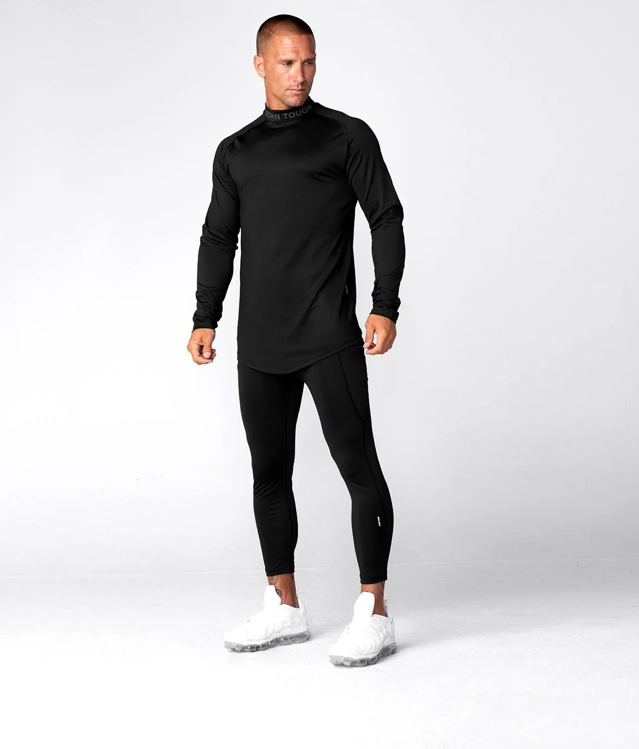 Born Tough Mock Neck Long Sleeve Base Layer Crossfit Shirt For Men Black