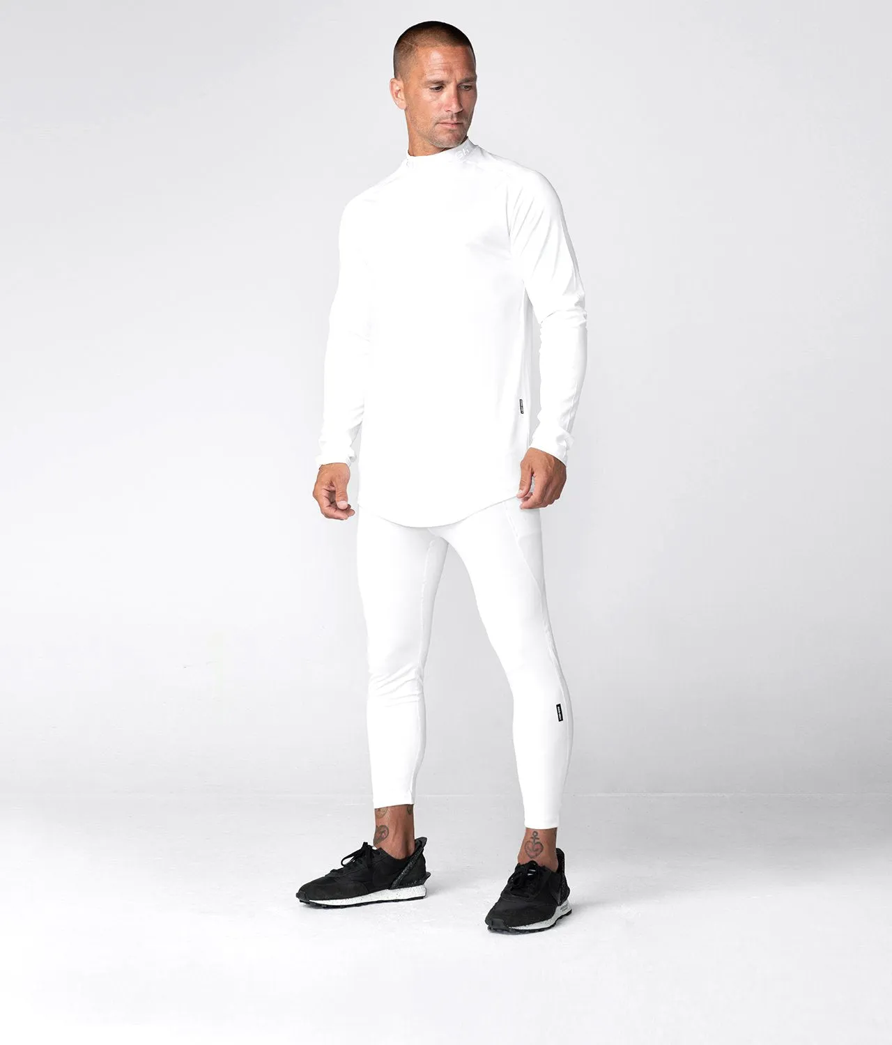 Born Tough Mock Neck Long Sleeve Base Layer Crossfit Shirt For Men White