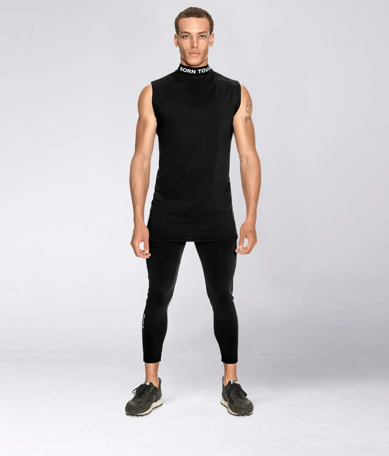 Born Tough Mock Neck Sleeveless Base Layer Crossfit Shirt For Men Black