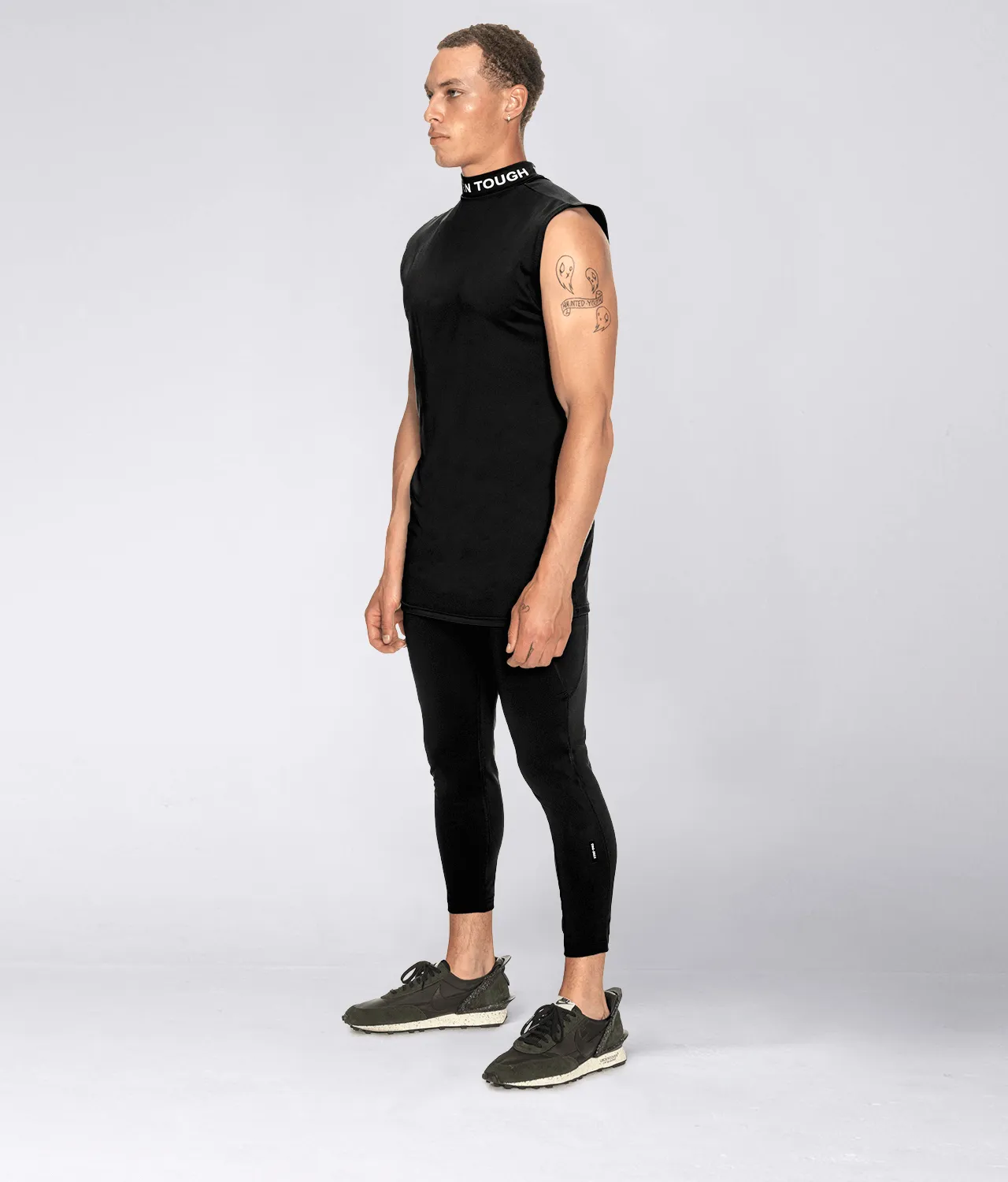 Born Tough Mock Neck Sleeveless Base Layer Crossfit Shirt For Men Black