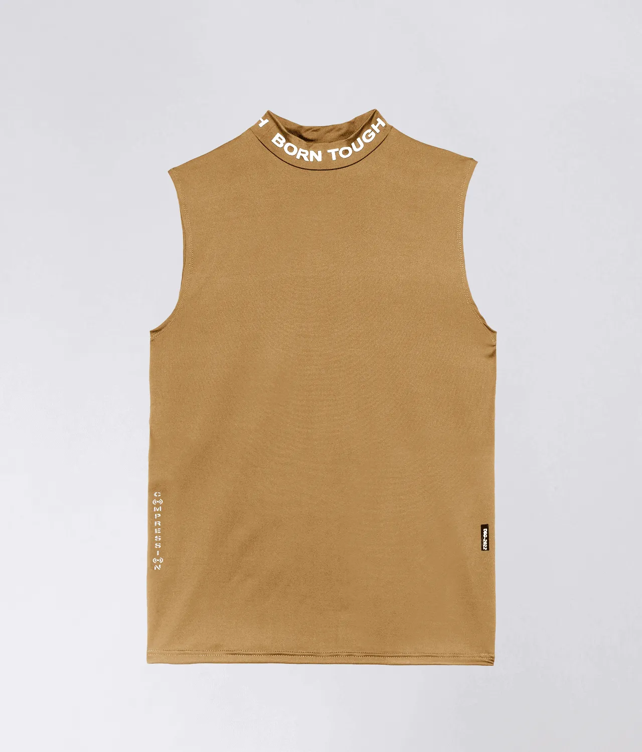 Born Tough Mock Neck Sleeveless Base Layer Running Shirt For Men Khaki