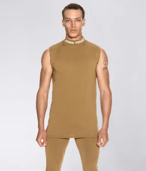 Born Tough Mock Neck Sleeveless Base Layer Running Shirt For Men Khaki