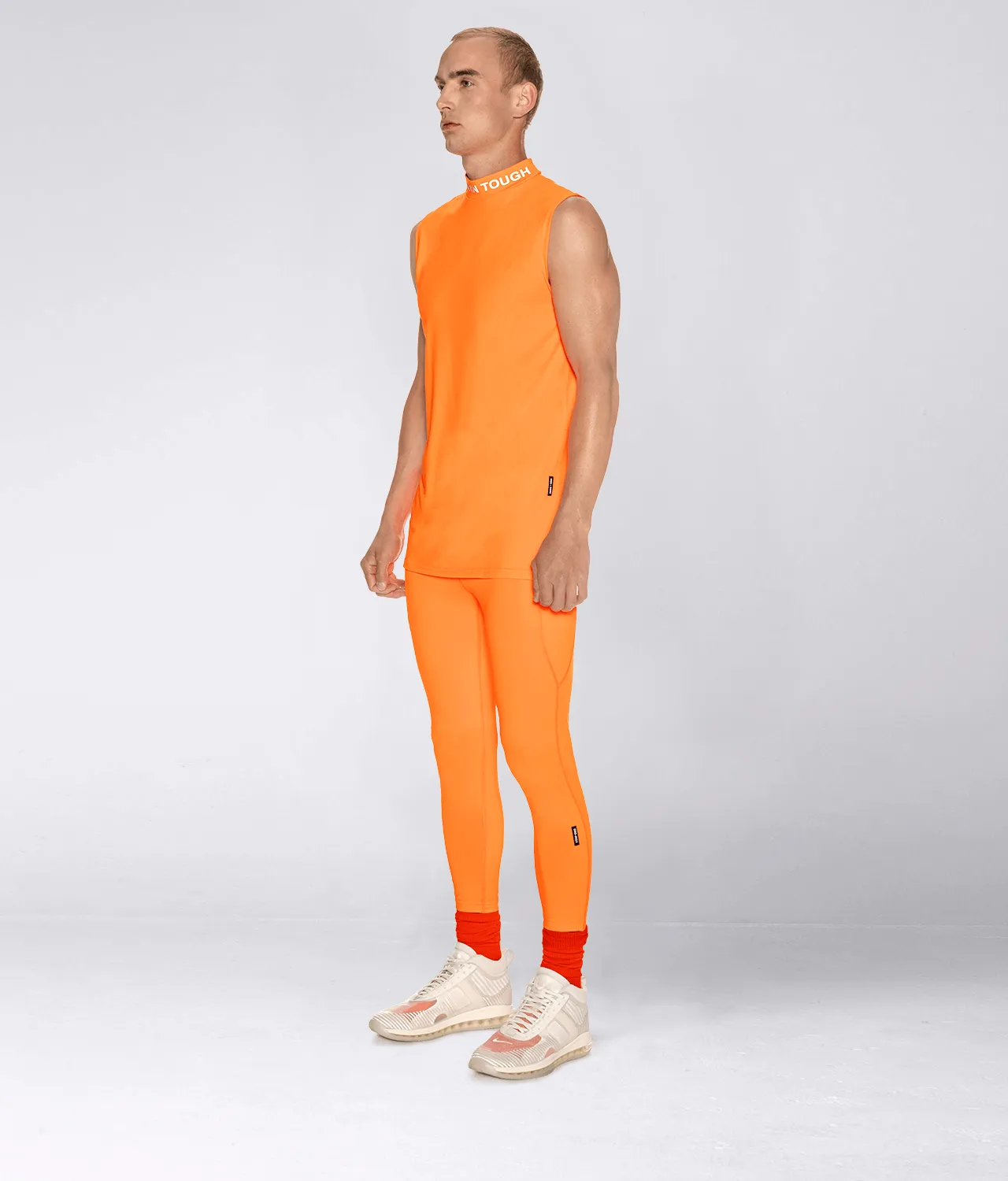 Born Tough Mock Neck Sleeveless Base Layer Running Shirt For Men Orange