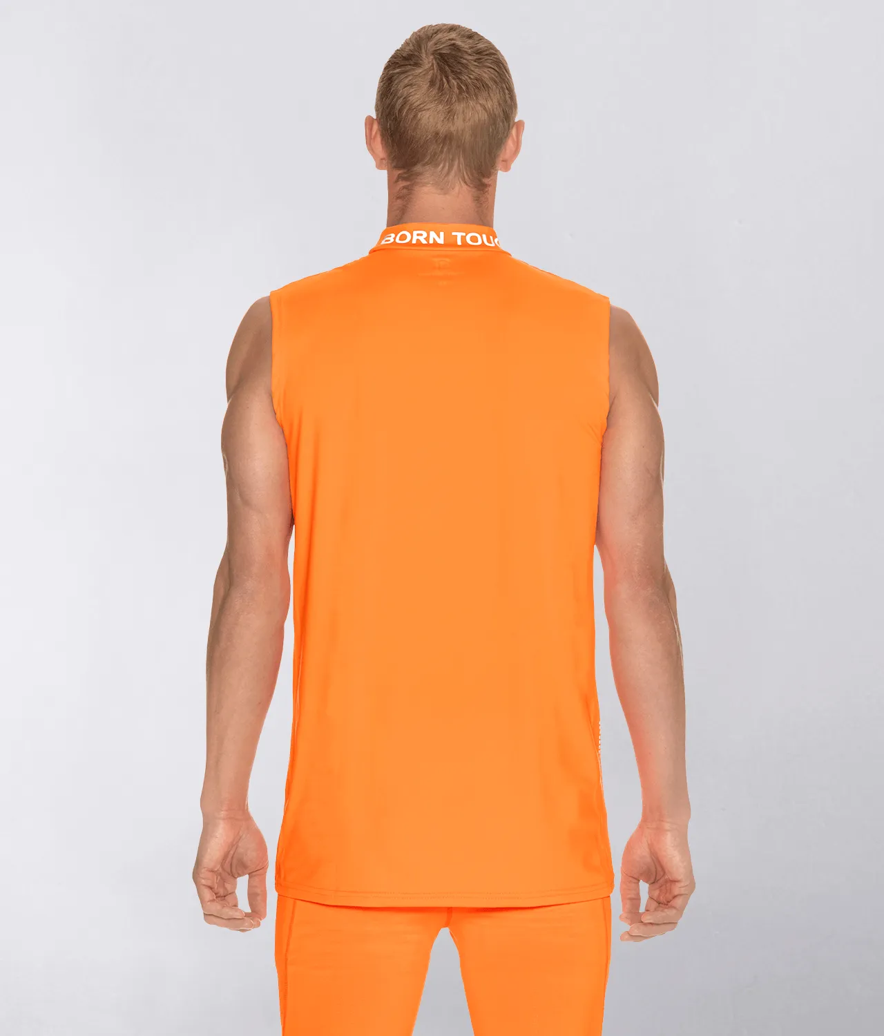 Born Tough Mock Neck Sleeveless Base Layer Running Shirt For Men Orange