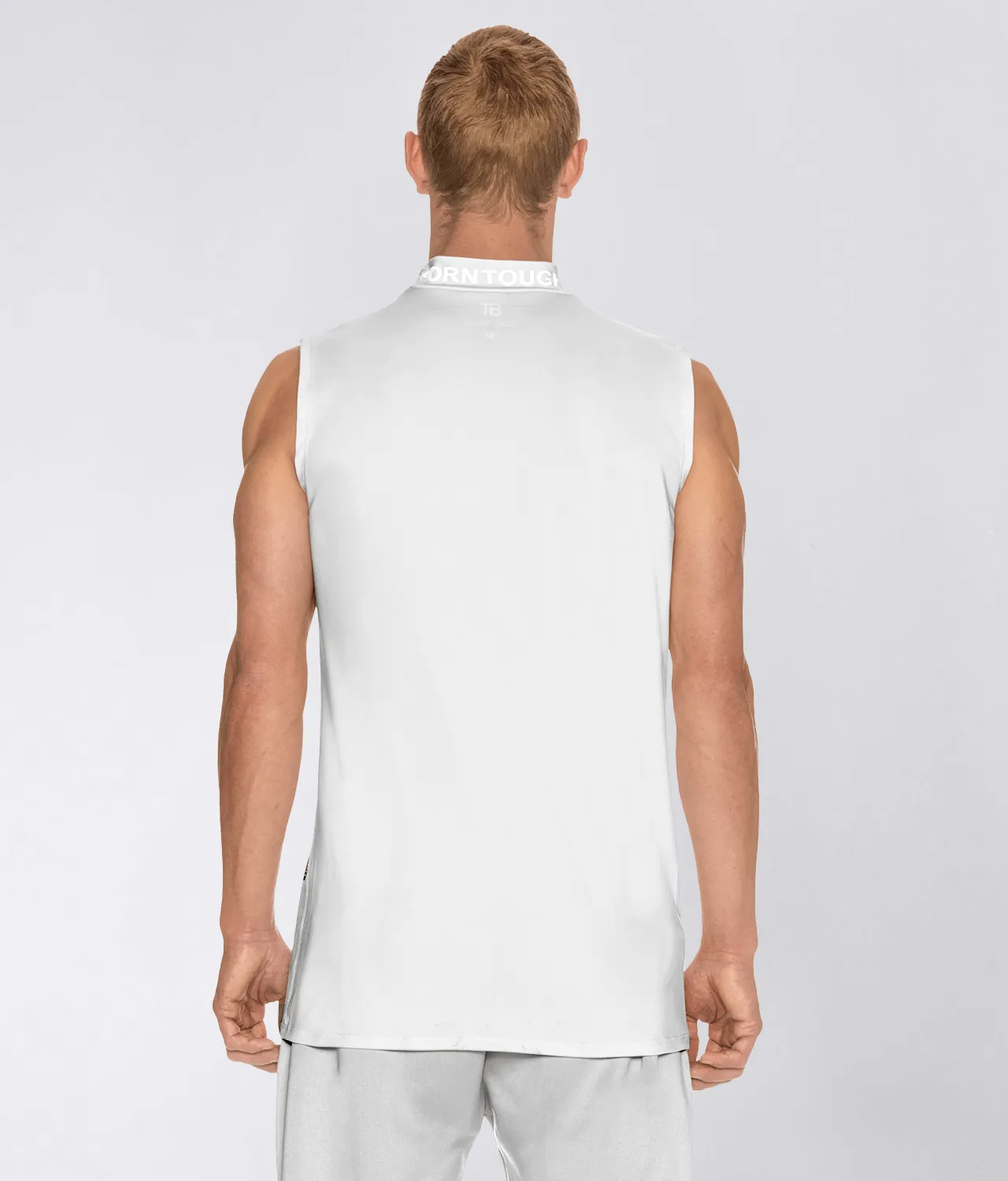 Born Tough Mock Neck Sleeveless Base Layer Running Shirt For Men White