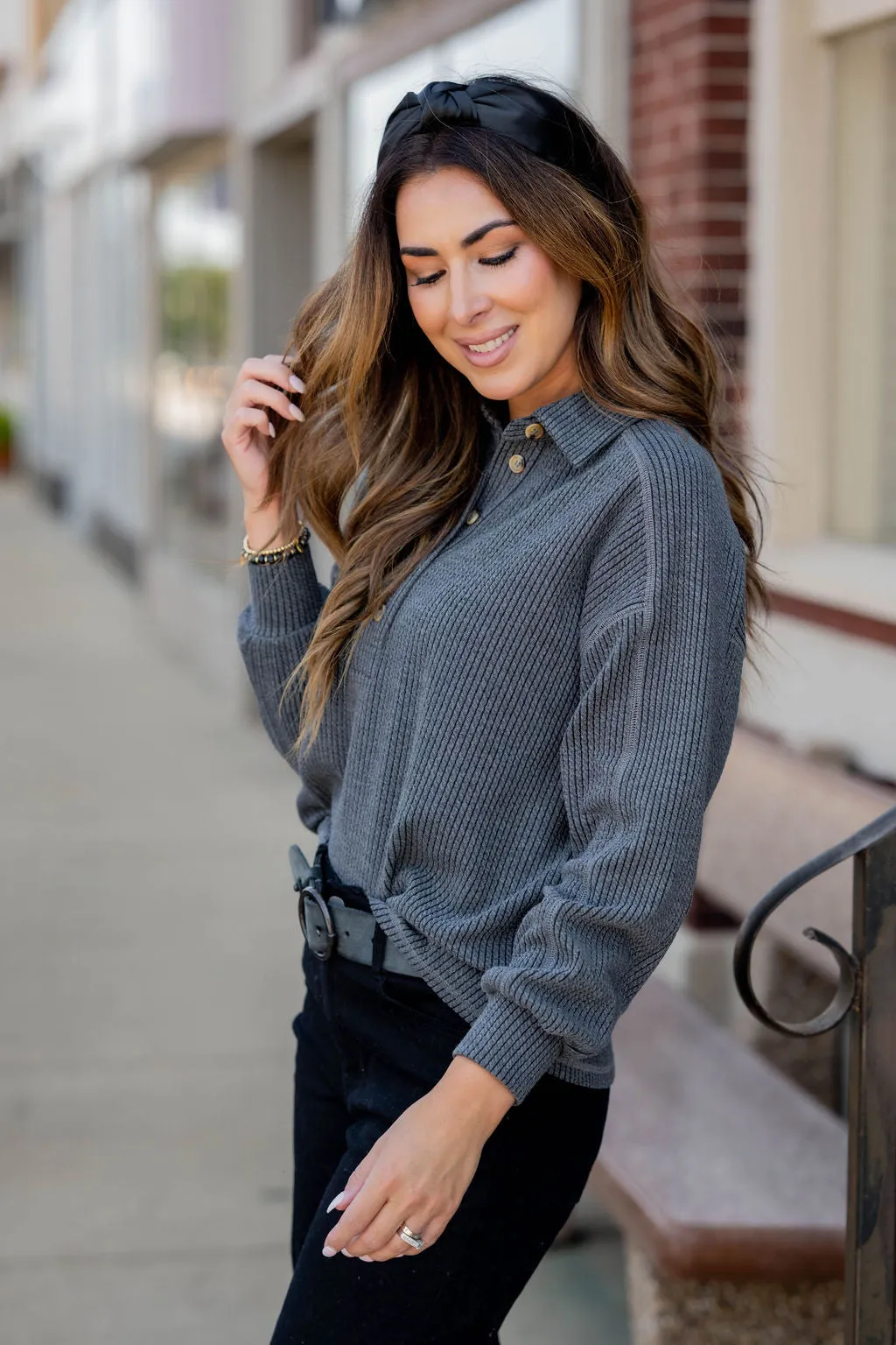 Braided Button Accented Pullover