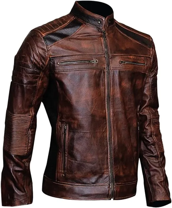 Brown Mens Vintage Biker Retro Motorcycle Leather Jacket