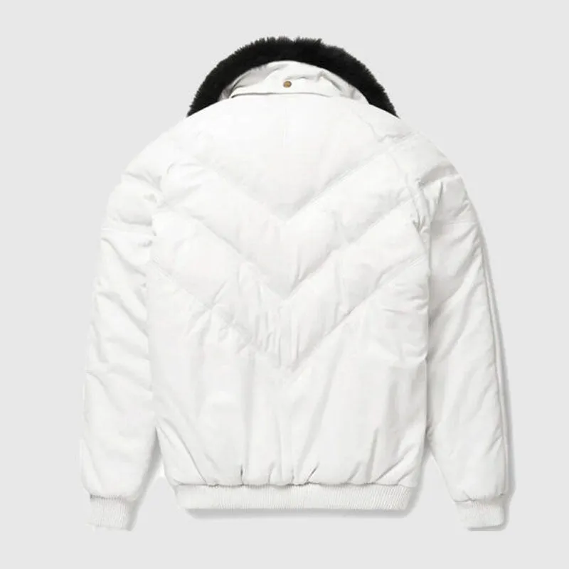 Buy Real White V-Bomber Bubble Leather Jacket For Men