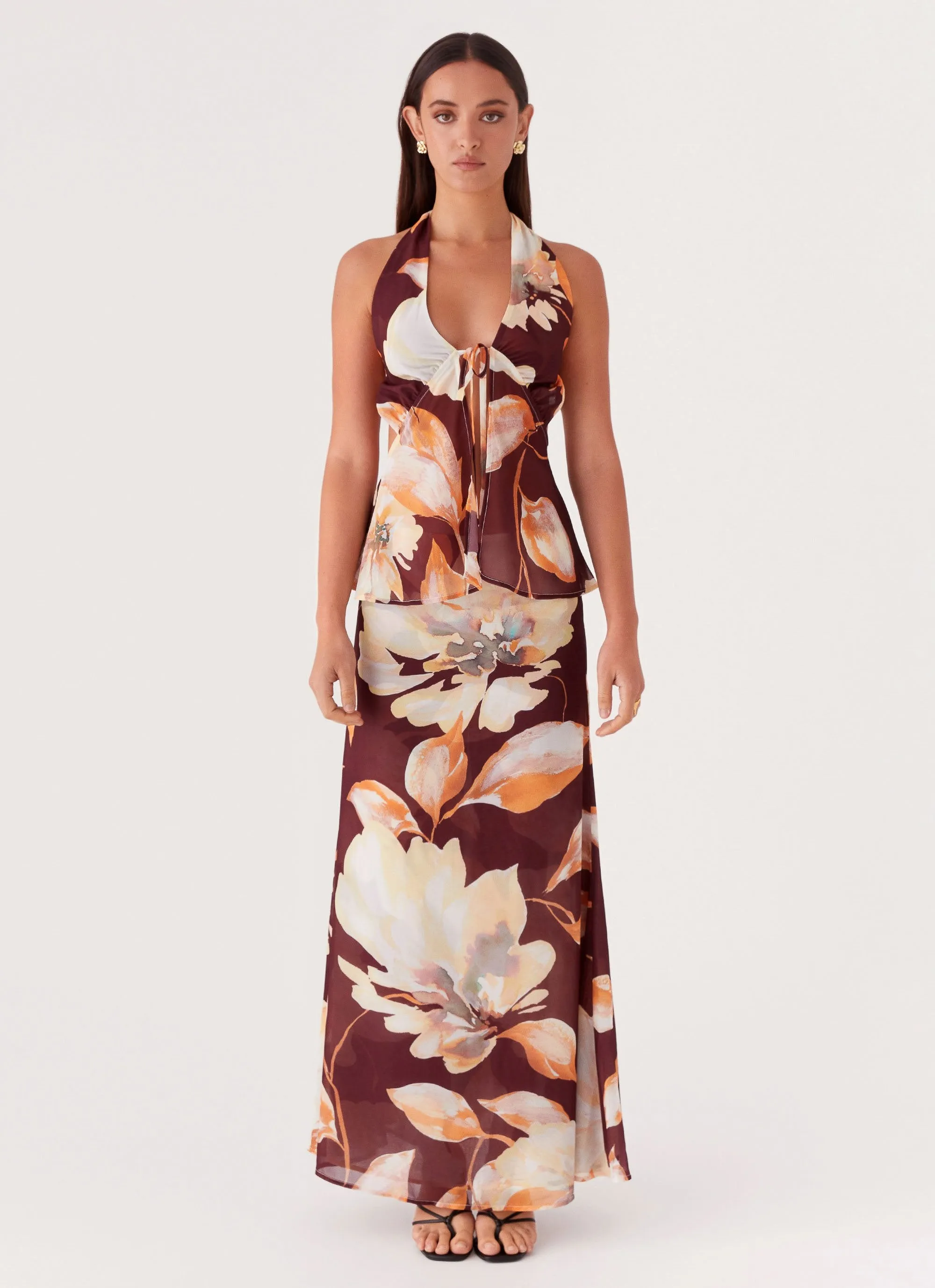 Camellia Maxi Skirt - Brown Floral