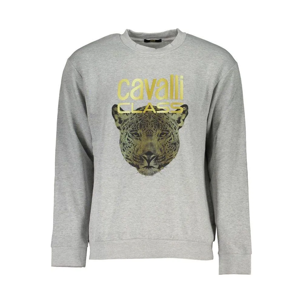 Cavalli Class Elegant Gray Crew Neck Designer Sweatshirt