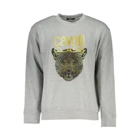 Cavalli Class Elegant Gray Crew Neck Designer Sweatshirt