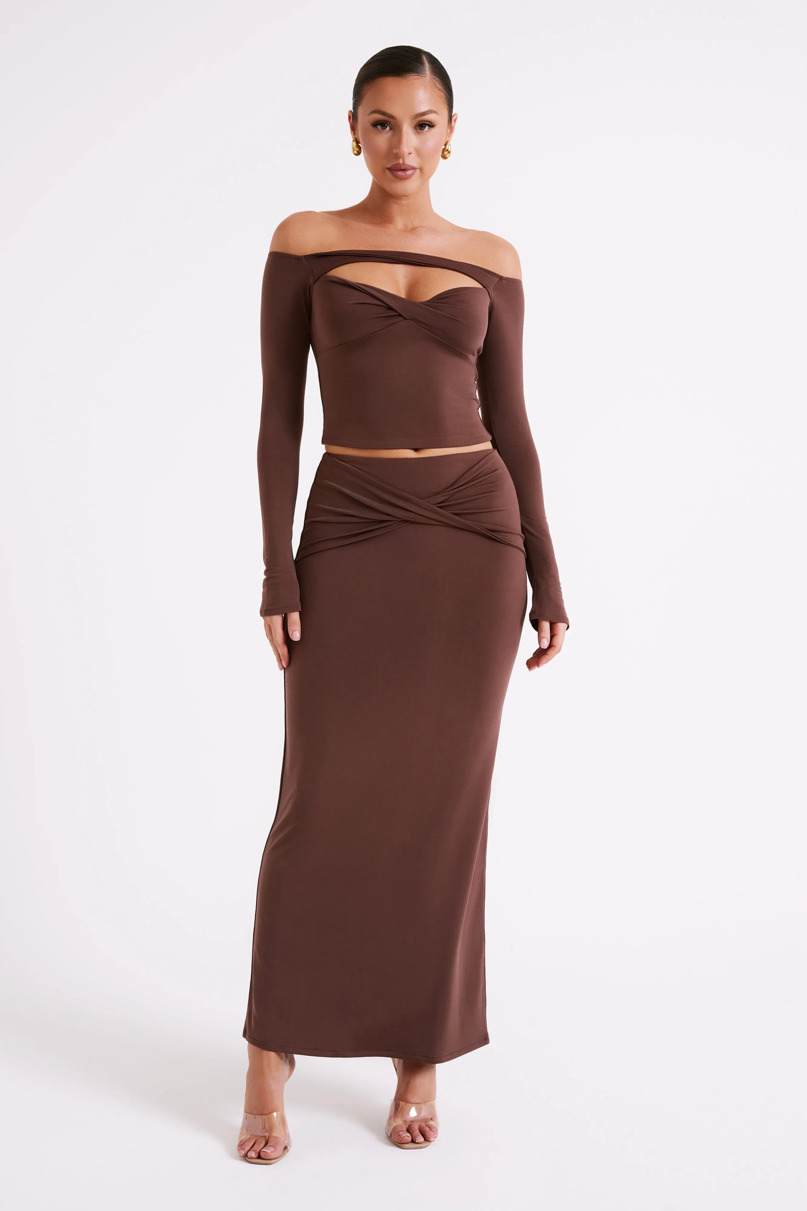 Ceri Maxi Twist Skirt - Mocha